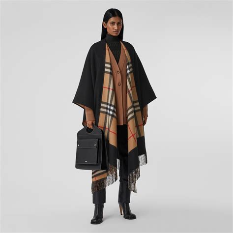 cappello burberry impermiabile|Reversible Check Wool Cashmere Cape in Black .